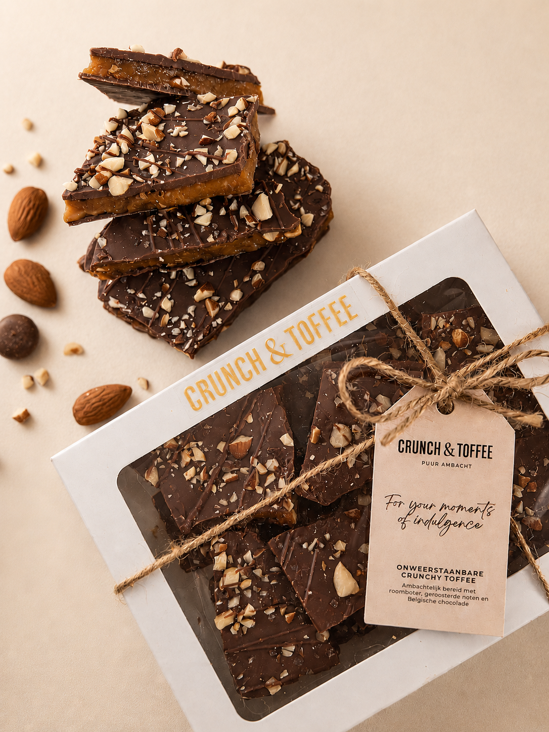 Classic Caramel Zeezout chocolade amandel toffee 150g van boven puur