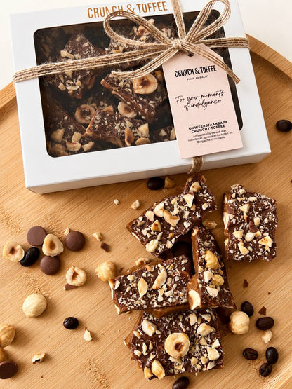 Hazelnoot Hazelnut Mocha koffie toffee 150g doos cadeau bovenaanzicht
